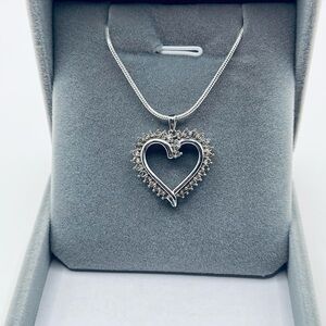 0.40 Natural Diamond Double Heart Sterling Silver Necklace